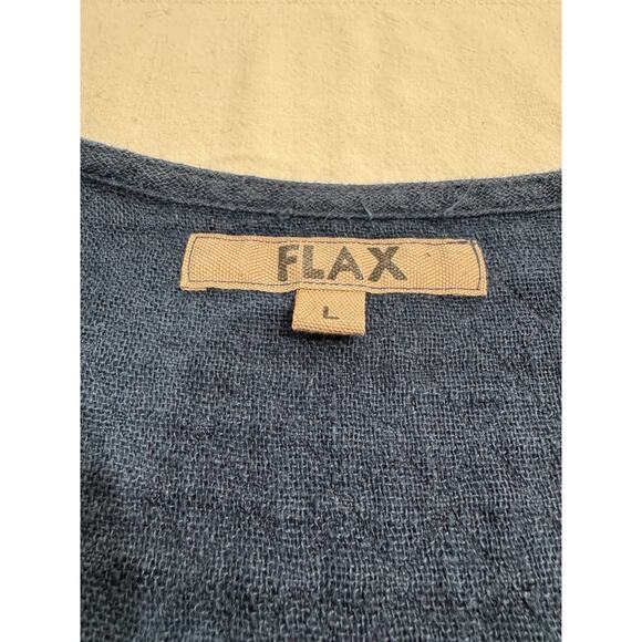 Flax Womens Tunic Top Button Front Blue Linen Pockets Long Sleeve Sz L Relaxed - Picture 2 of 9